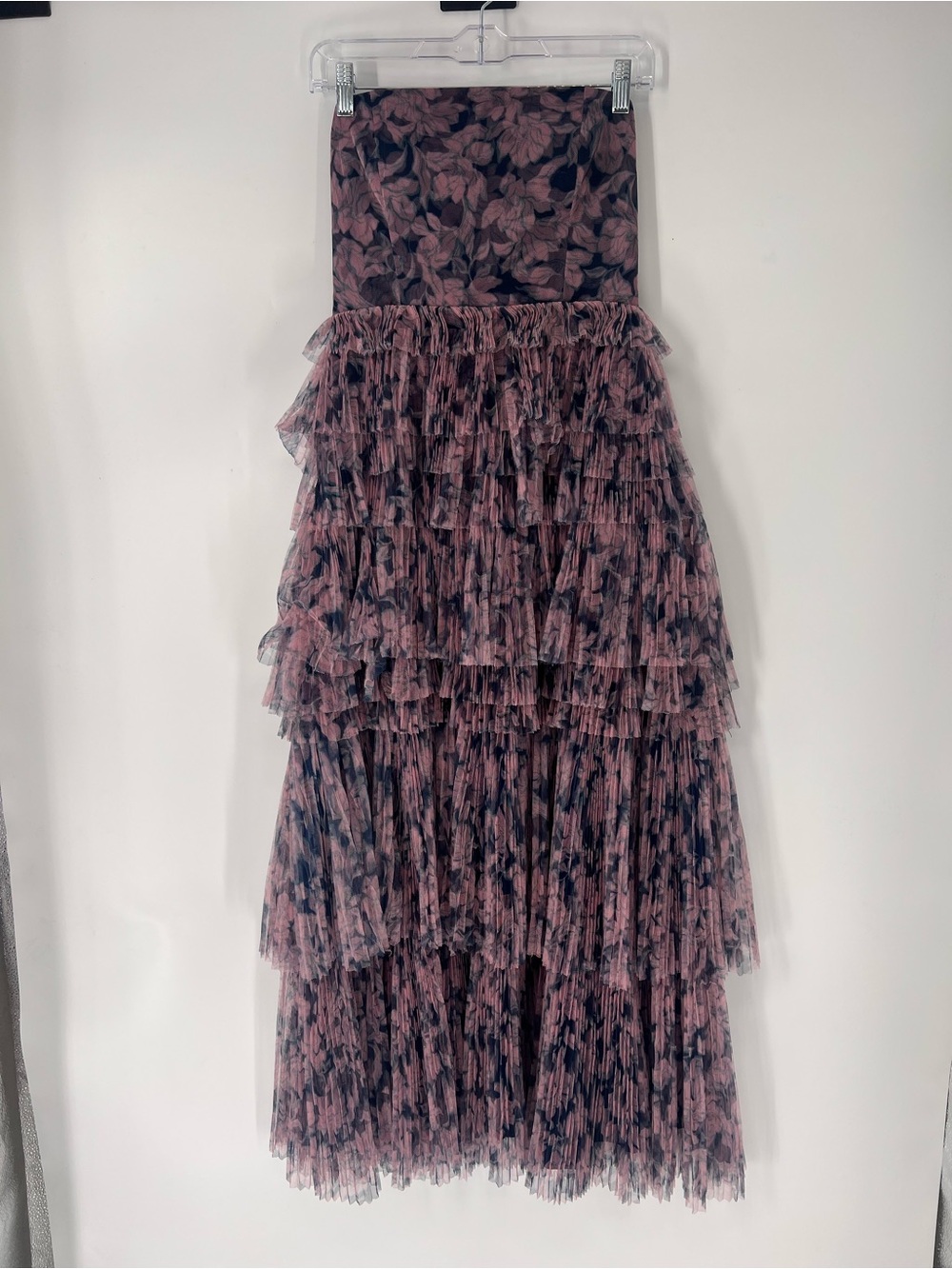 Hutch Purple Dusty Rose Floral Tiered Strapless Tulle Formal Maxi Dress Gown 4